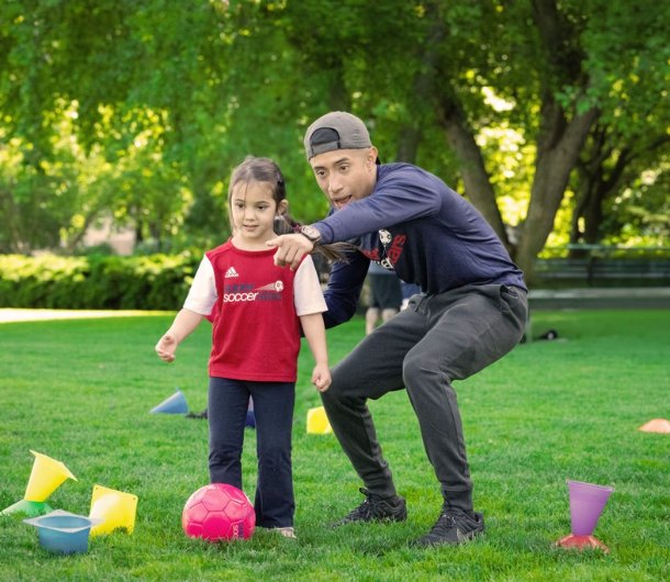 Soccer Stars coach working with a young player in Brooklyn